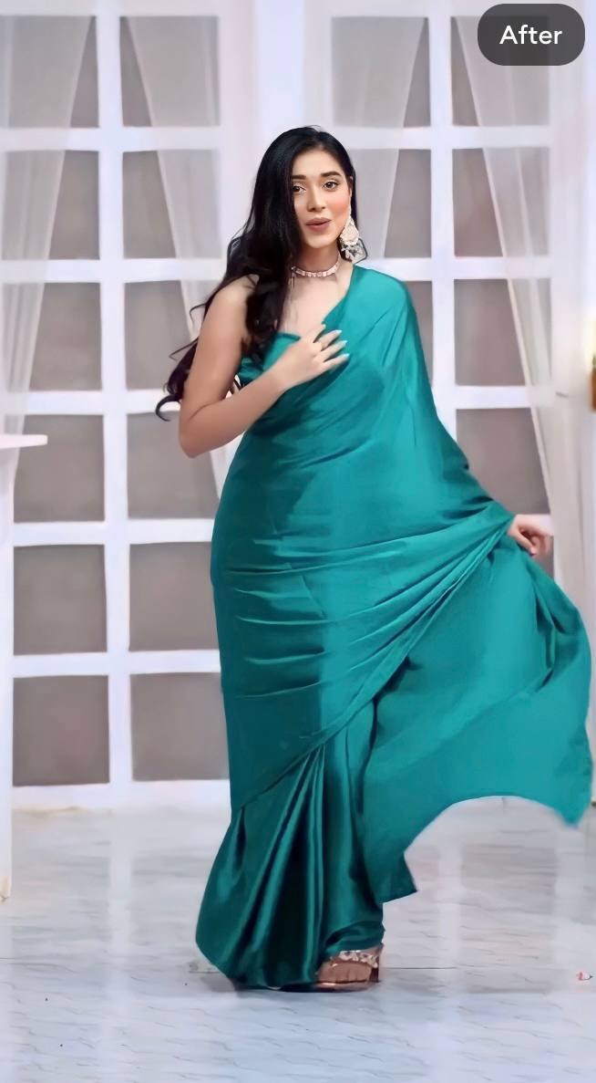 New One Minute Ready Wear Teal Green Satin Saree