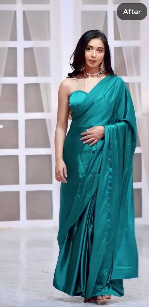 New One Minute Ready Wear Teal Green Satin Saree