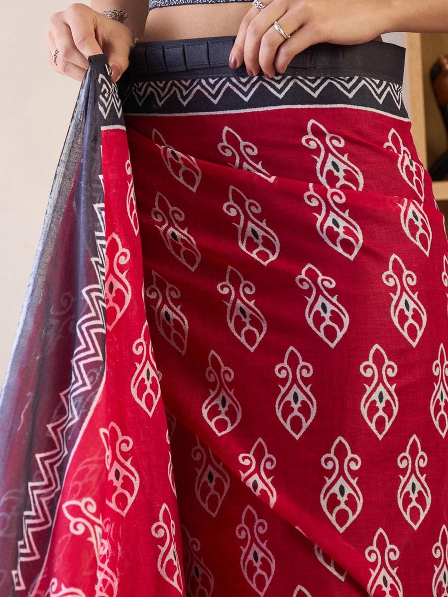 New One Minute Ready To Wear  Pure Soft Mul Cotton Silk Maroon Red Saree With  Pocket Along With Running Unstiched Blouse Piece