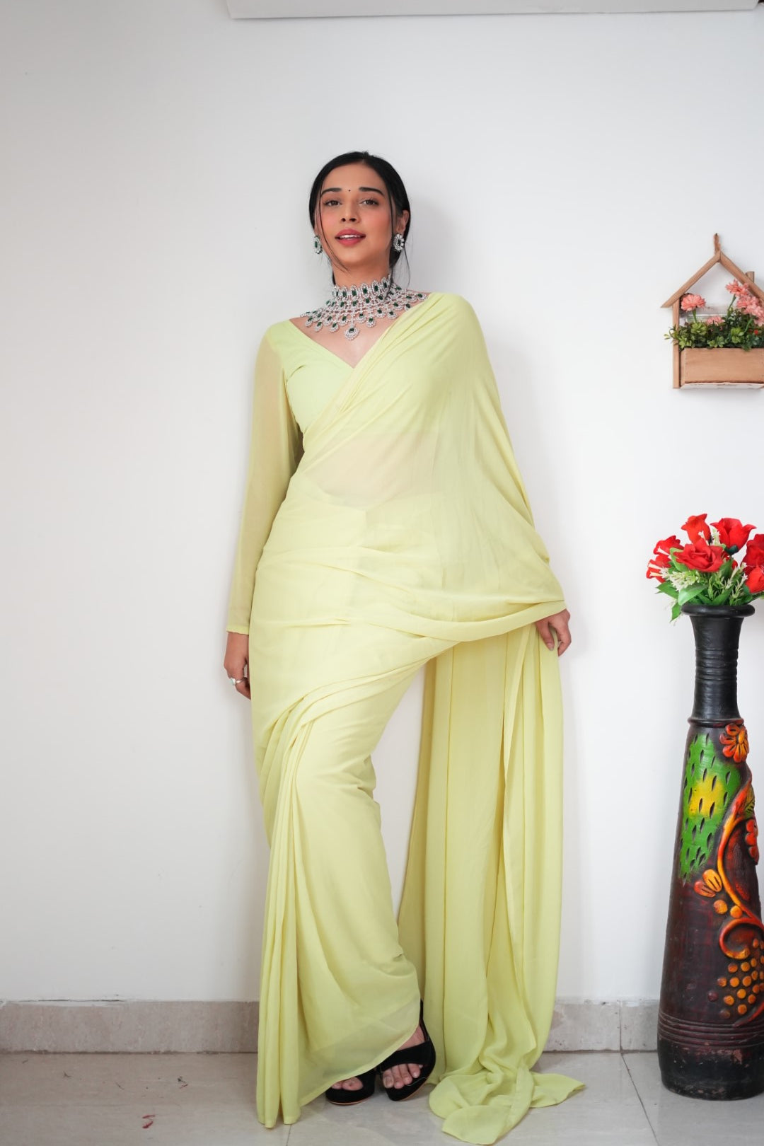 New One Minute Ready Wear Pastel Green Georgette Saree