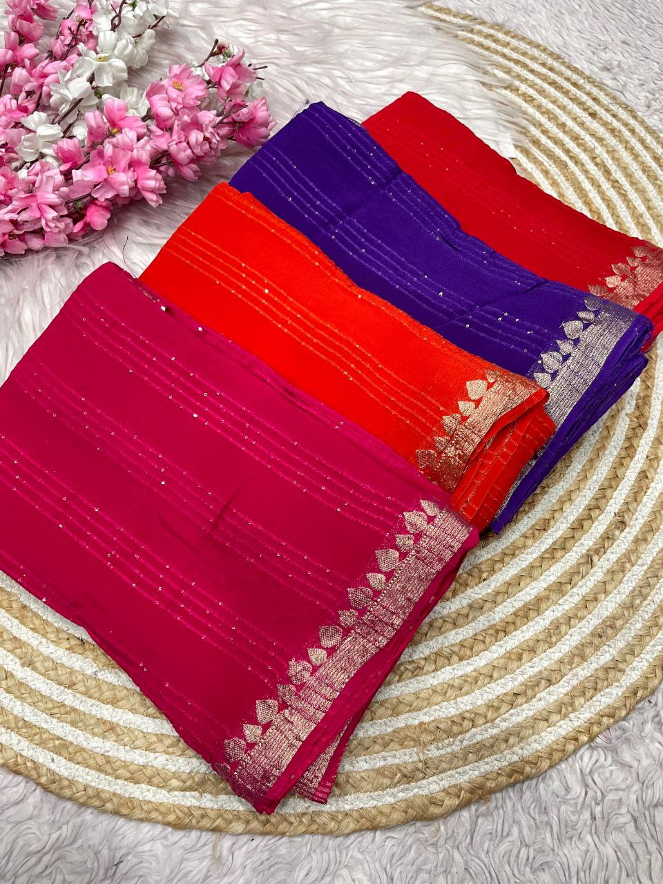 New Designer Pure Chinnon Chiffon Silk Saree - Purple