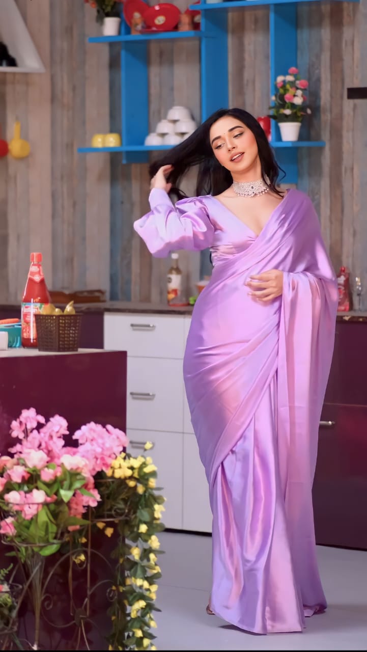 New One Minute Ready Wear Lavender Satin Saree