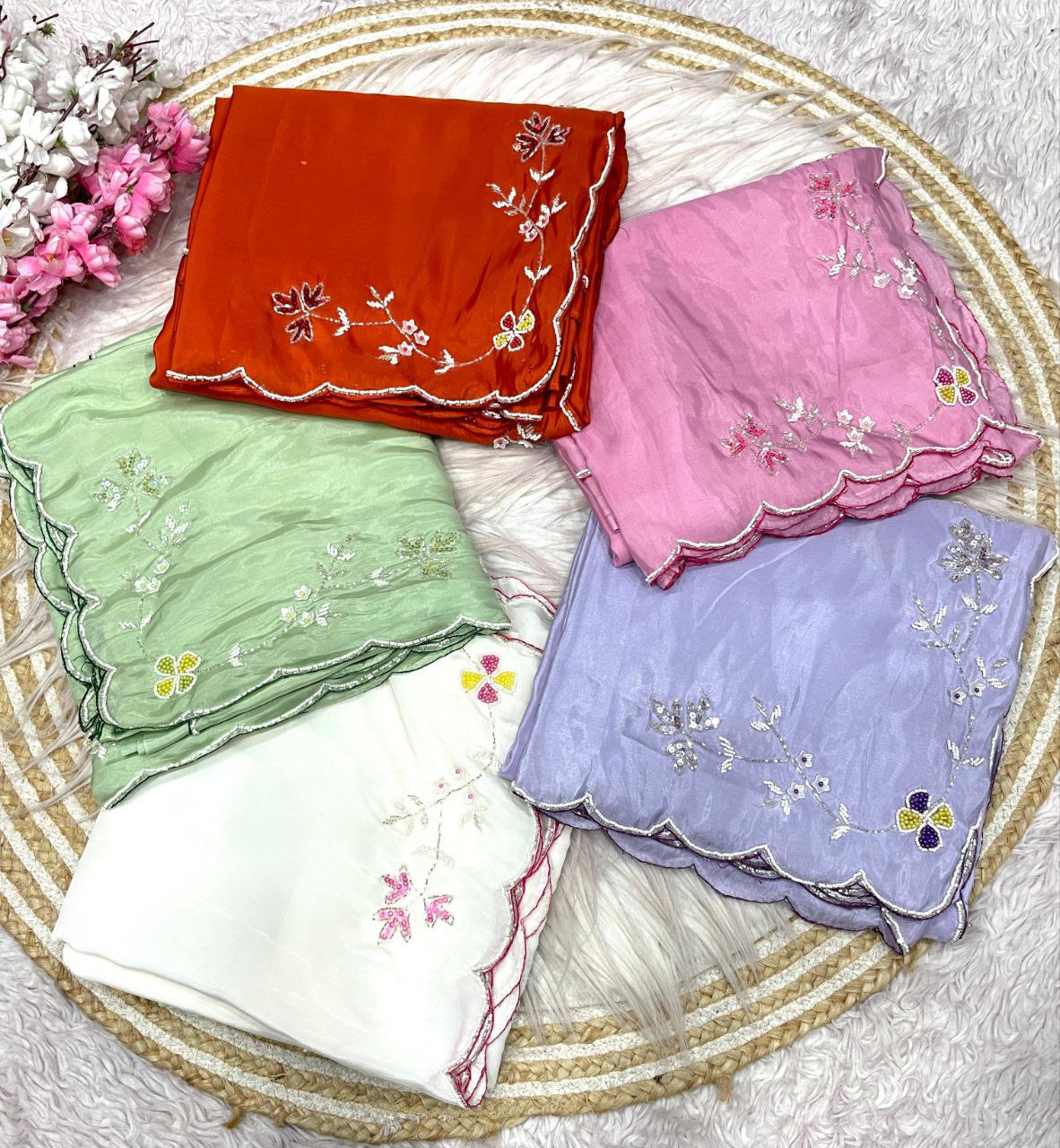 New Designer HO Silk Saree With Arco Border Cutdana Hand Work - Purple