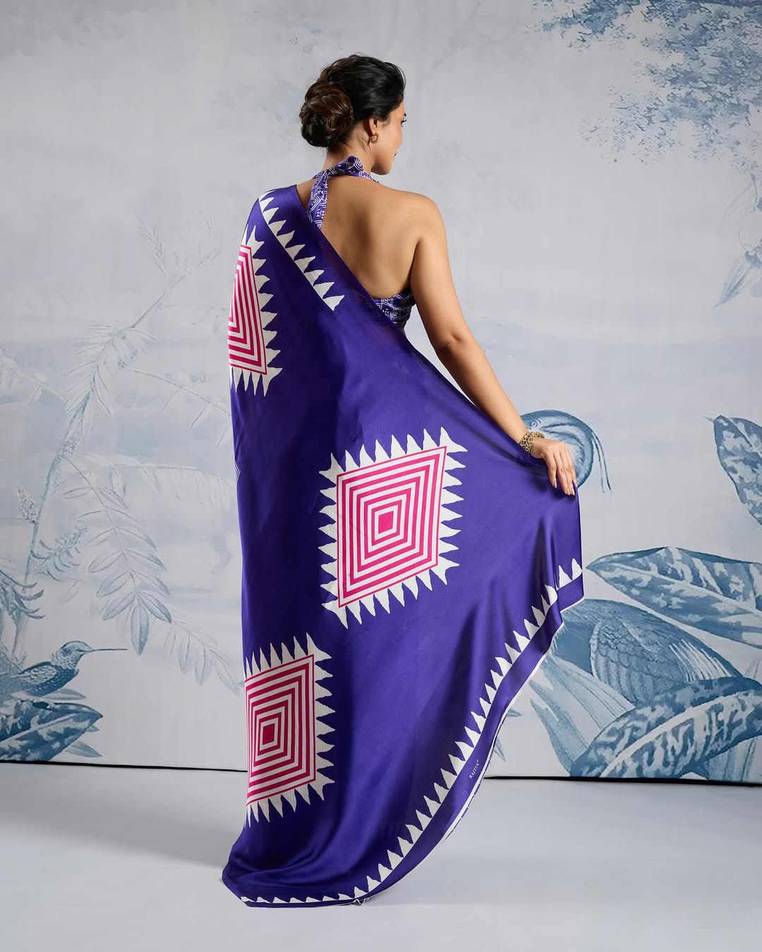 New One Minute Ready To Wear Digital Printed Crape Silk Purple Saree