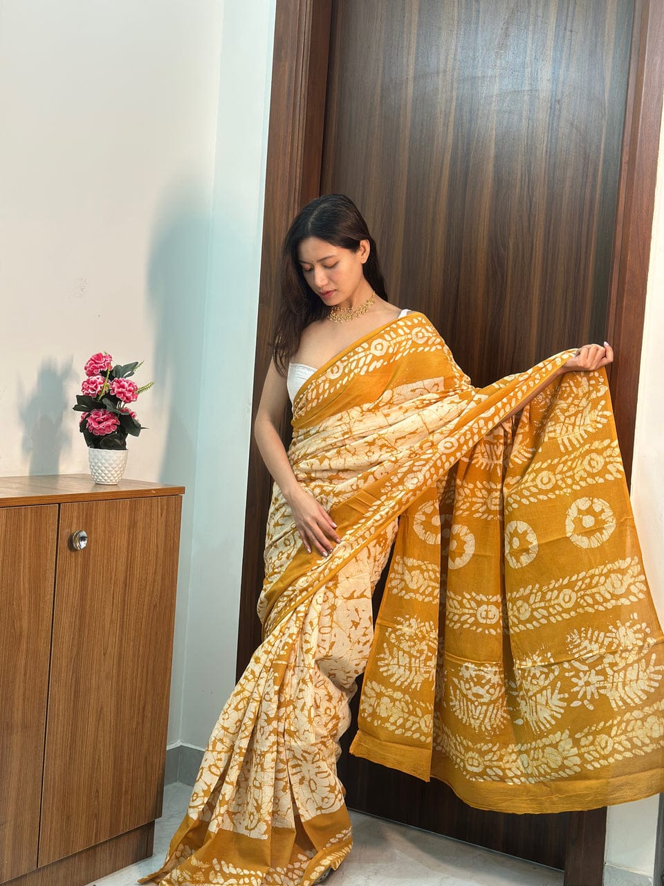 New One Minute Ready To Wear Pure Soft Mul Cotton Silk Musturd Yellow Saree With  Pocket