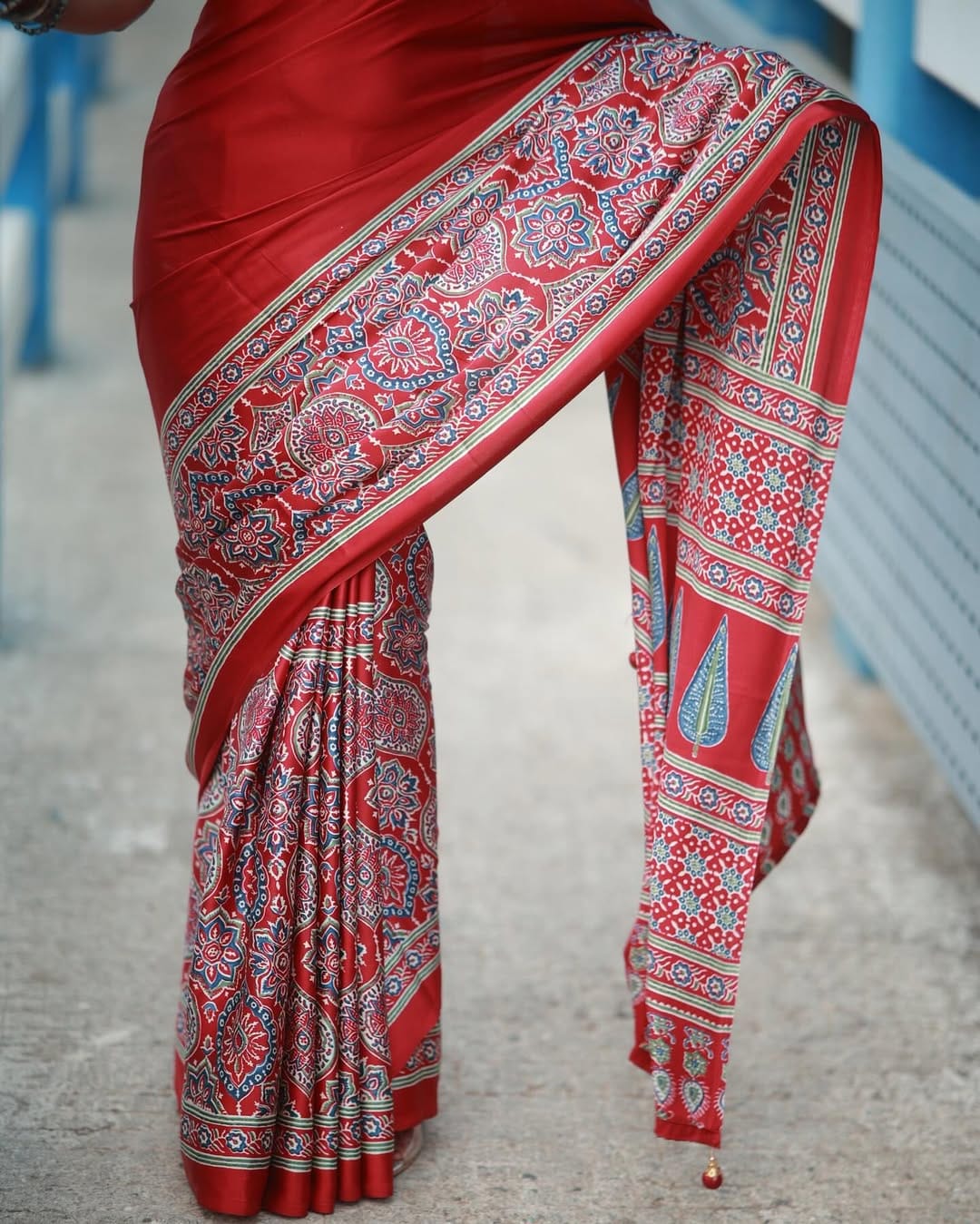 New One Minute Ready To Wear Digital Printed Crape Silk Red Saree