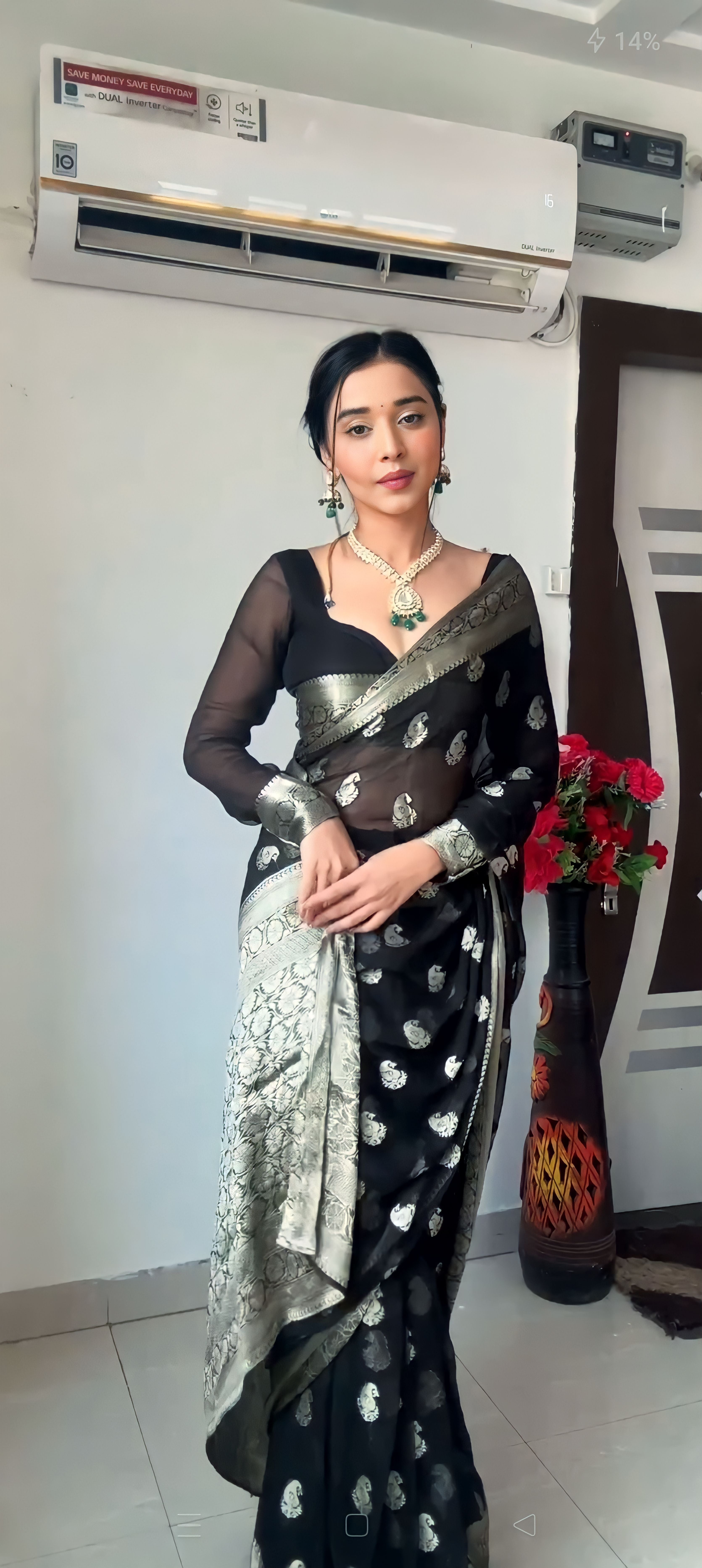 New One Minute Ready Wear Black  Georgette Saree