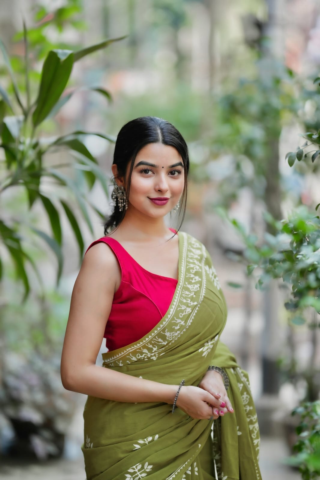 New One Minute Ready To Wear  Pure Soft Mul Cotton Silk Parrot Green Saree With  Pocket Along With Running Unstiched Blouse Piece