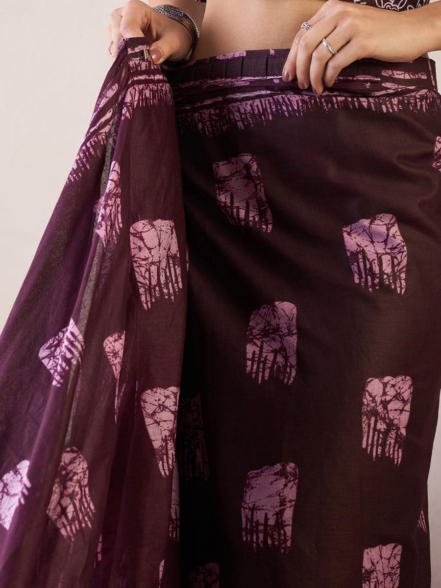 New One Minute Ready To Wear  Pure Soft Mul Cotton Silk Wine Saree With  Pocket Along With Running Unstiched Blouse Piece