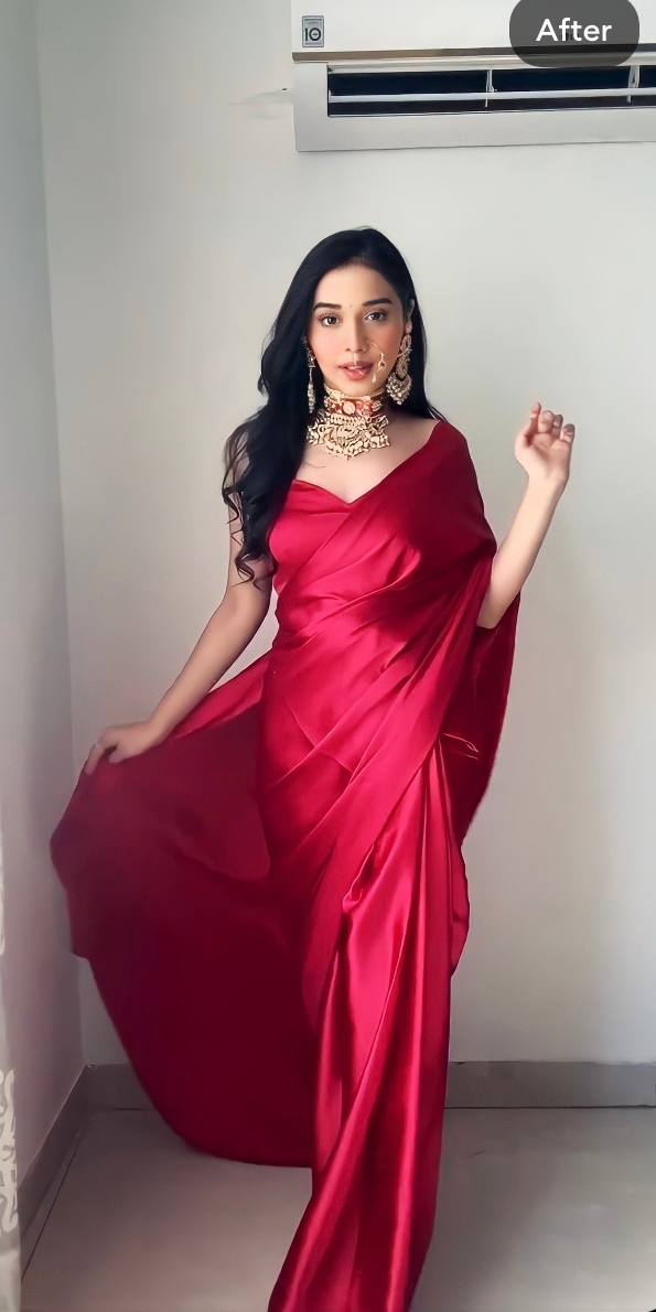 New One Minute Ready Wear Red Satin Saree