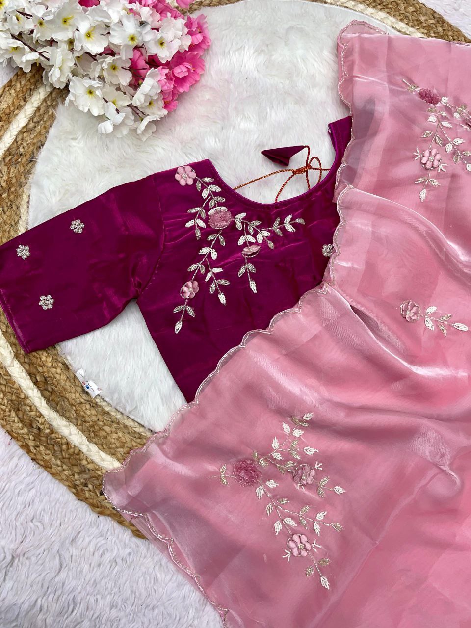 New Designer Jimmy Choo Satin Saree With Khatli Cutdana Handwork - Peach