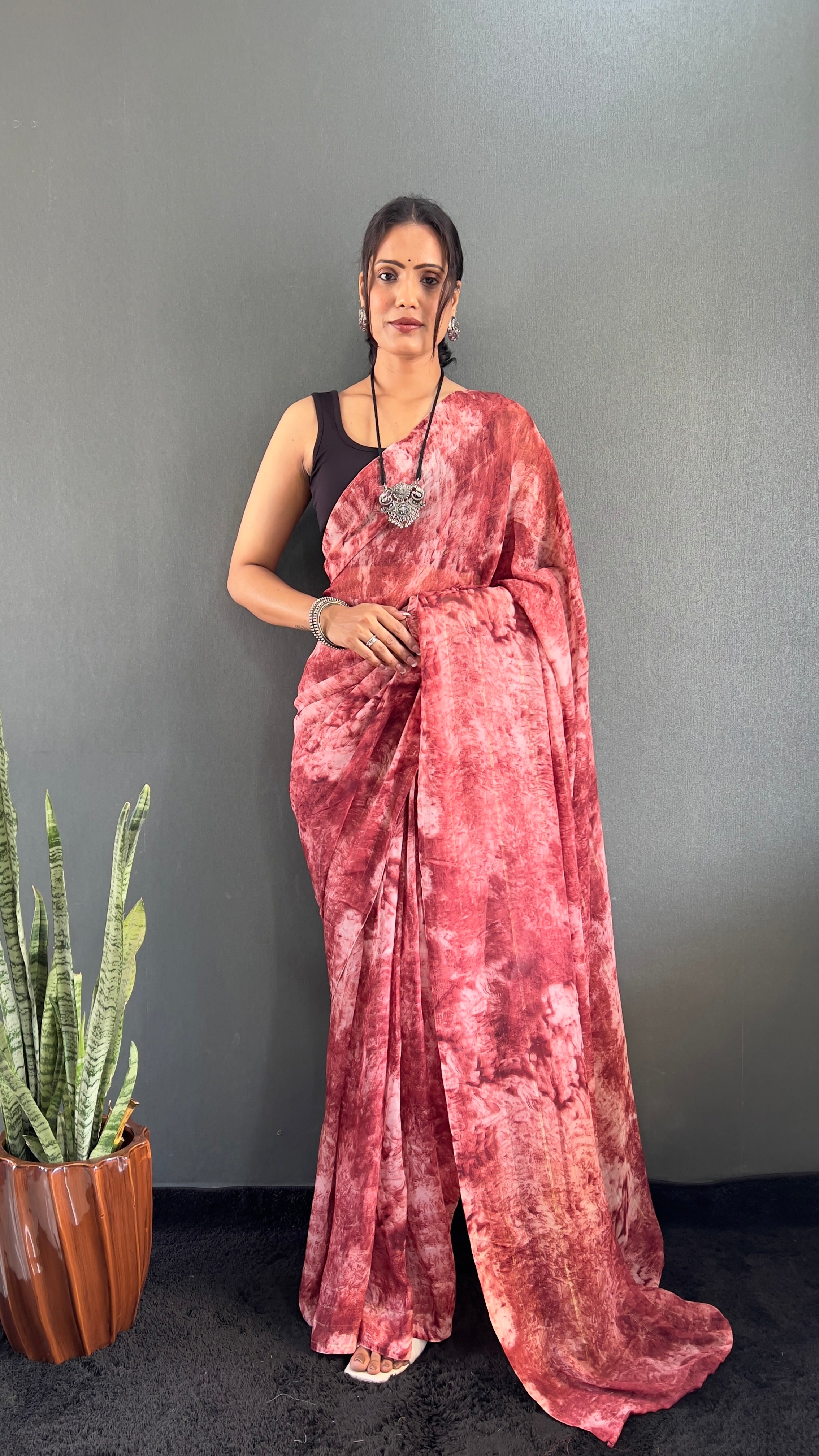 Adita One Minute Ready To Wear Red Saree With Unstiched Blouse