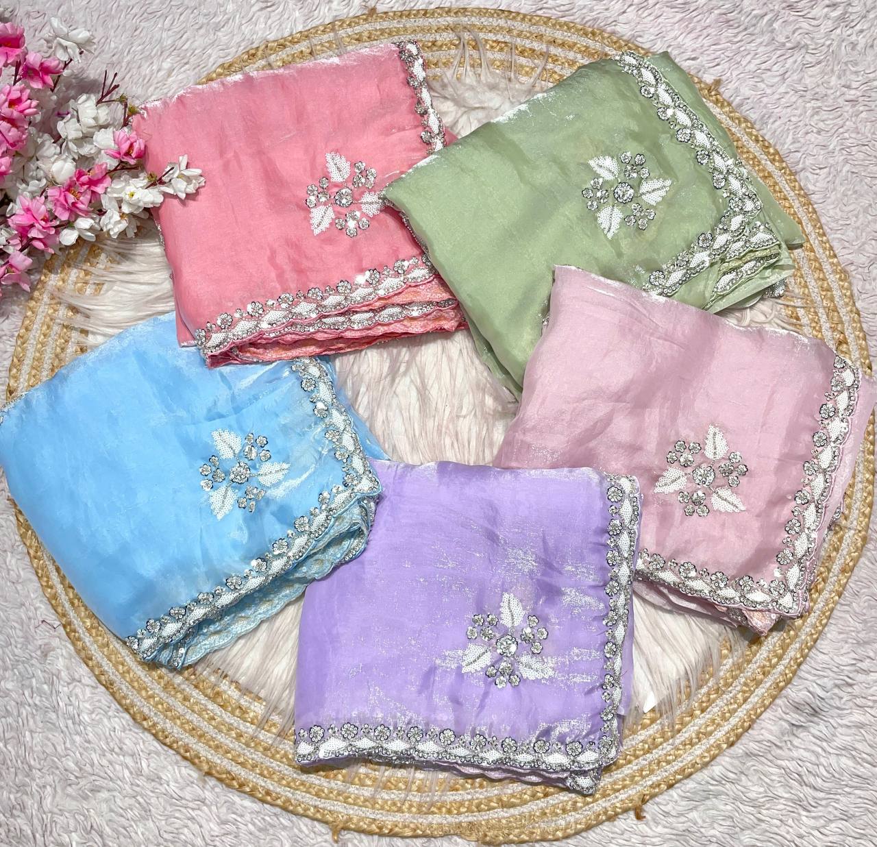 New Designer Fandy Sattin Saree With Brits Work - Purple