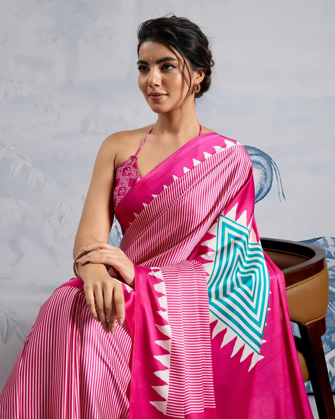 New One Minute Ready To Wear Digital Printed Crape Silk Pink Saree