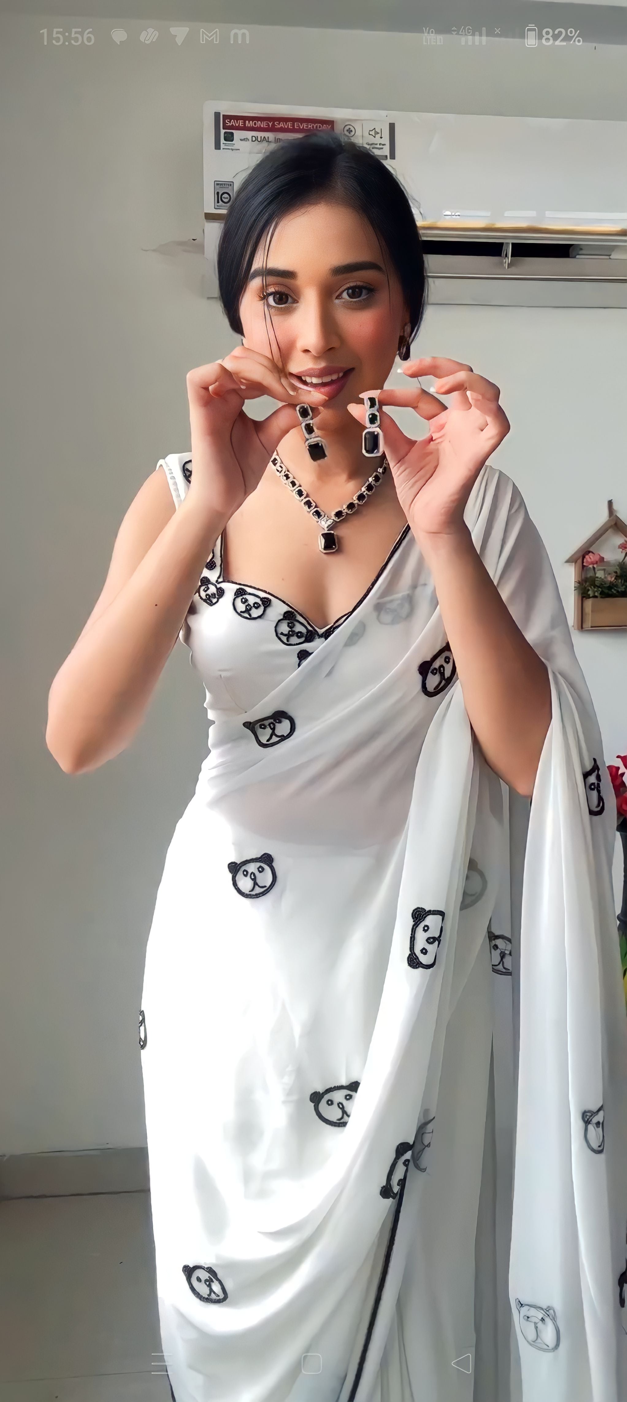 New One Minute Ready Wear Bear Printed White Georgette Saree