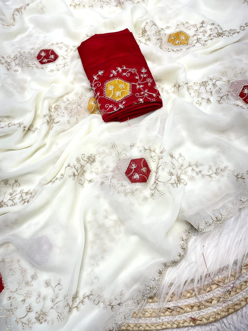 New Designer Blooming Chocolate Silk Saree - White