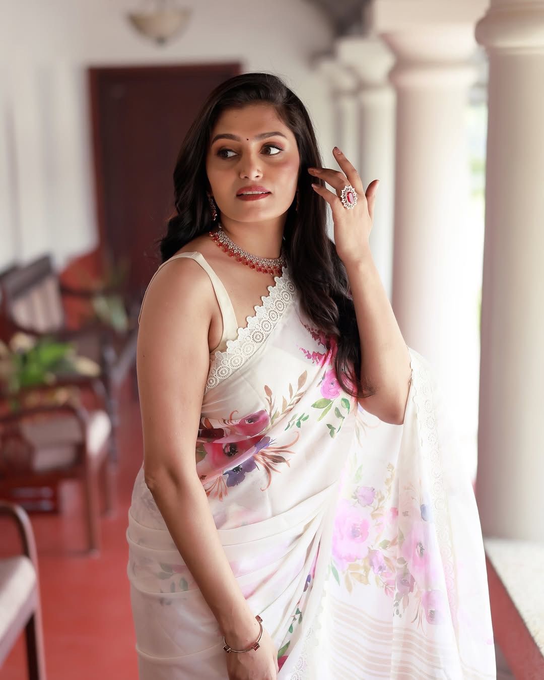 New Designer Faux Georgette Saree With Digital Print And Fancy Lace Design With Unstiched Blouse Piece