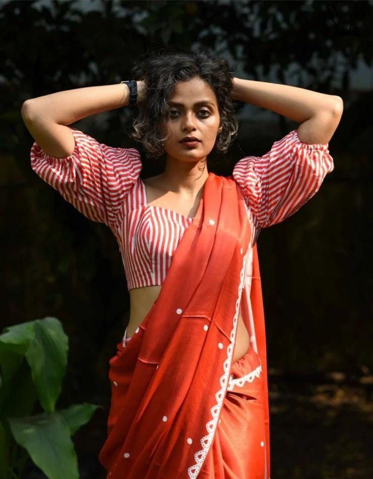 New Designer Original Japan Satin Digital Printed Red Saree With Digital Printed Unstiched Blouse Piece