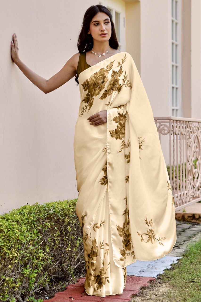 New Designer Premium Brown Flower Printed Saree