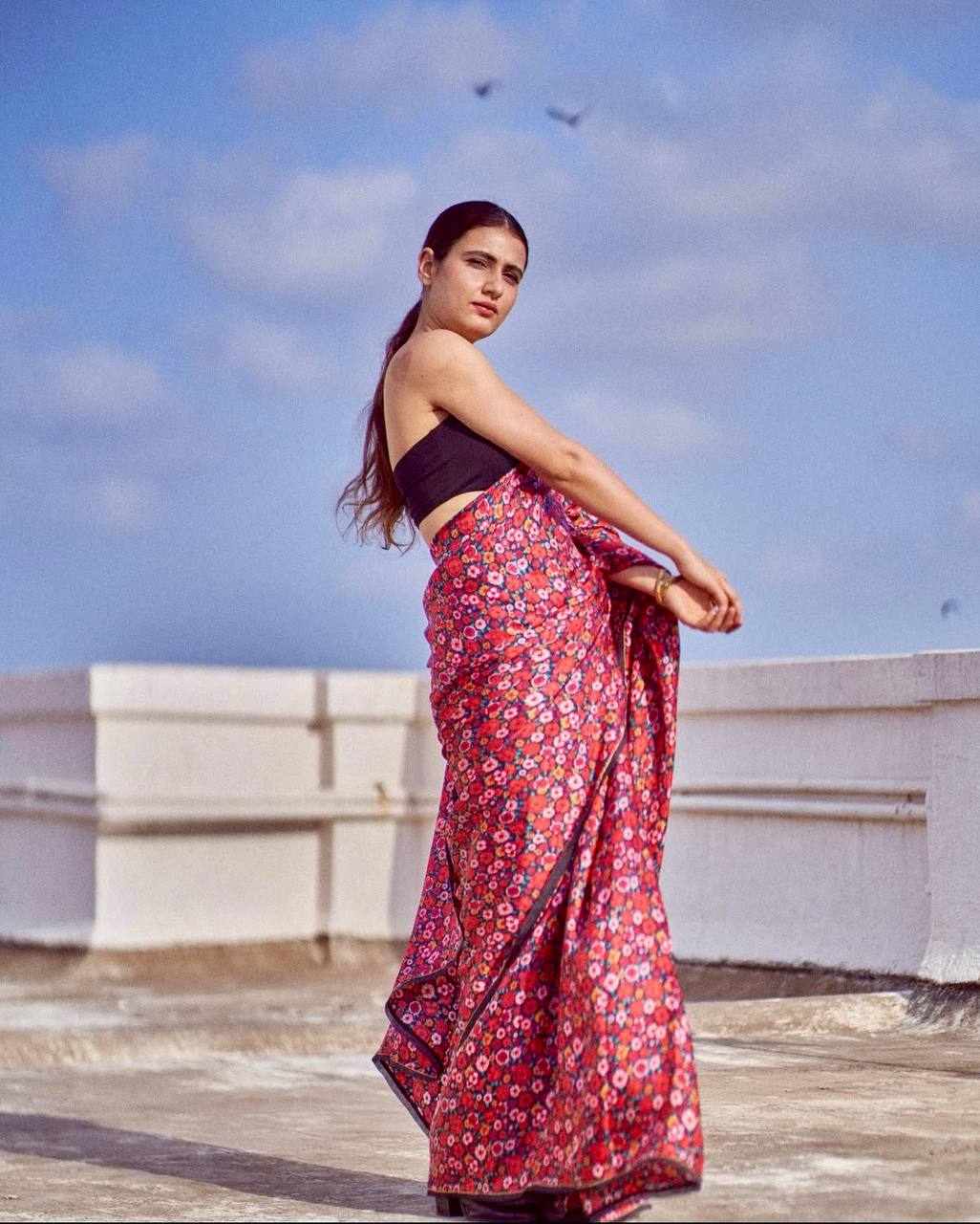 New Designer Original Japan Satin Flower Printed Saree