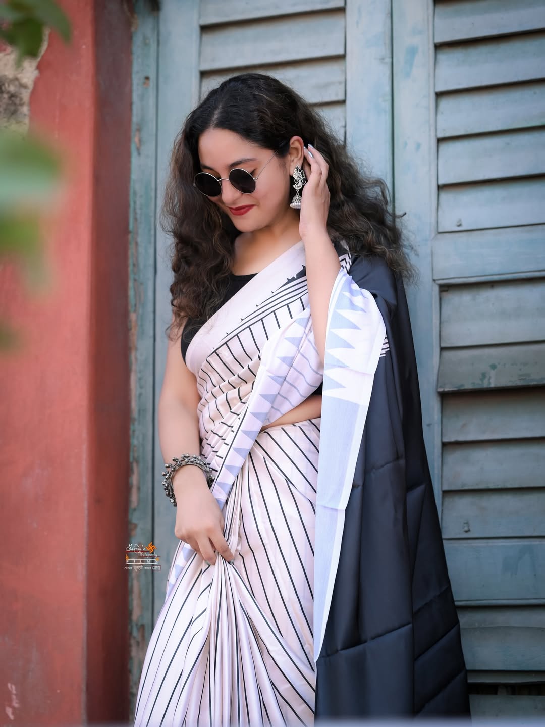 New One Minute Ready To Wear Digital Printed Crape Silk Black and White Saree