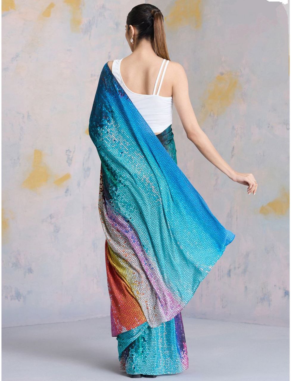 New Designer Premium Party Wear Digital Printed Multi Colour Saree