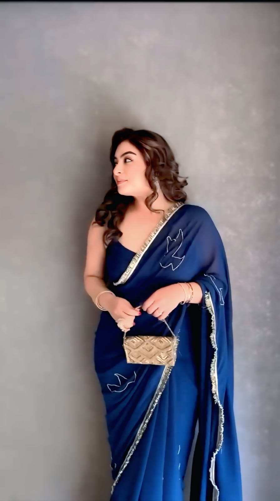 New One Minute Ready To Wear Pure And Soft Blue Georgette Silk Saree With Beautiful Dove Hand Work With Fully Stiched Blouse