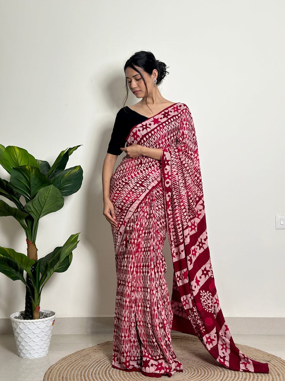New One Minute Ready To Wear Pure Soft Mul Cotton Silk Maroon Saree With Pocket