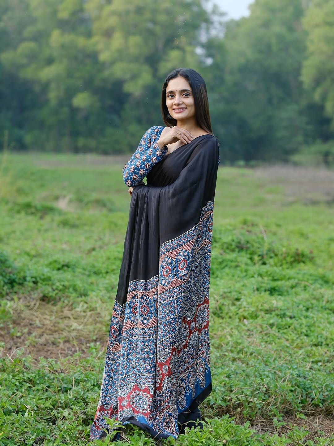 New One Minute Ready To Wear Digital Printed Crape Silk Black Saree