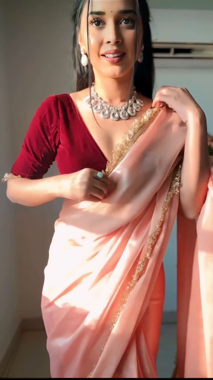 New One Minute Ready Wear Peach Organza Saree