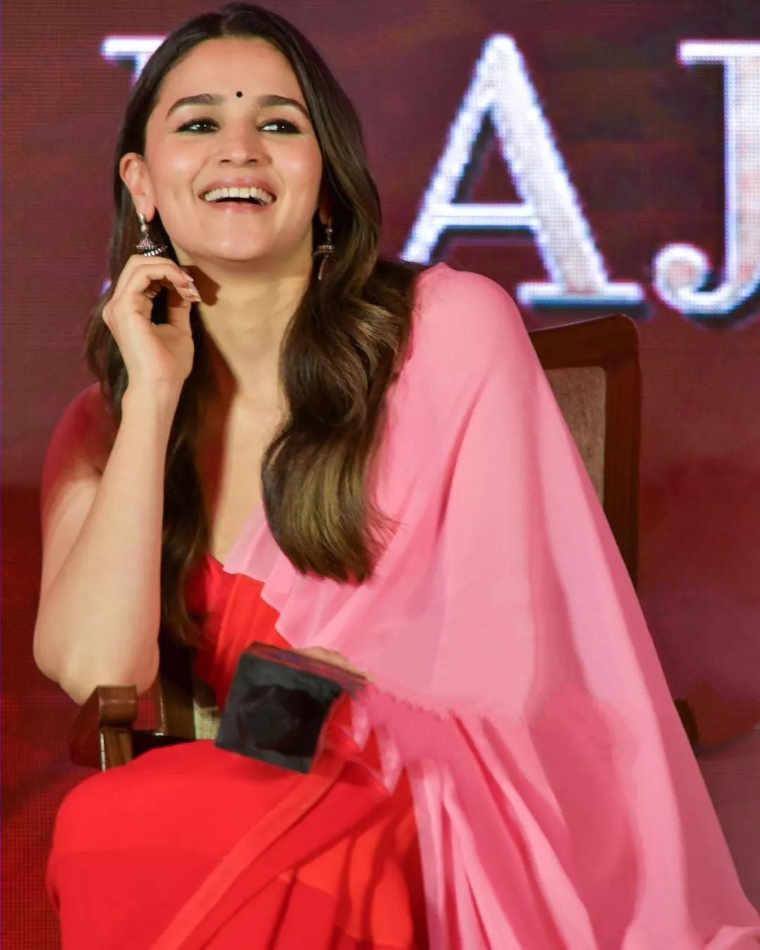 New One Minute Ready Wear Alia Bhatt Pink-Red Dual Tone Georgette Saree
