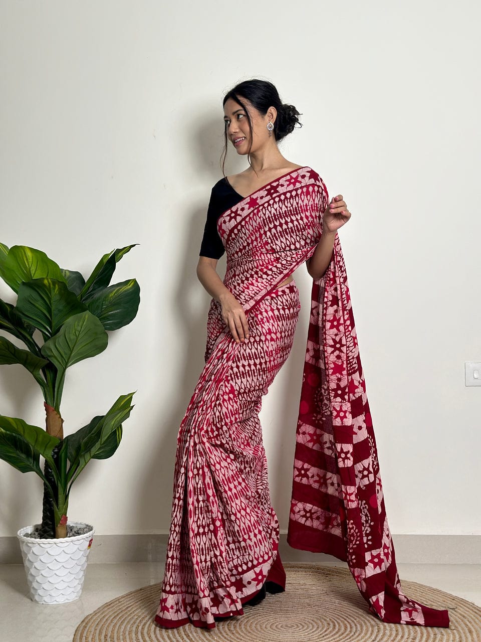 New One Minute Ready To Wear Pure Soft Mul Cotton Silk Maroon Saree With Pocket