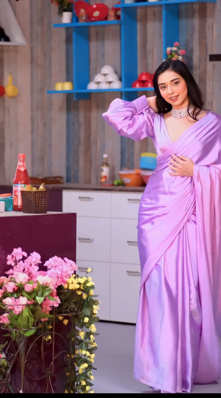 New One Minute Ready Wear Lavender Satin Saree