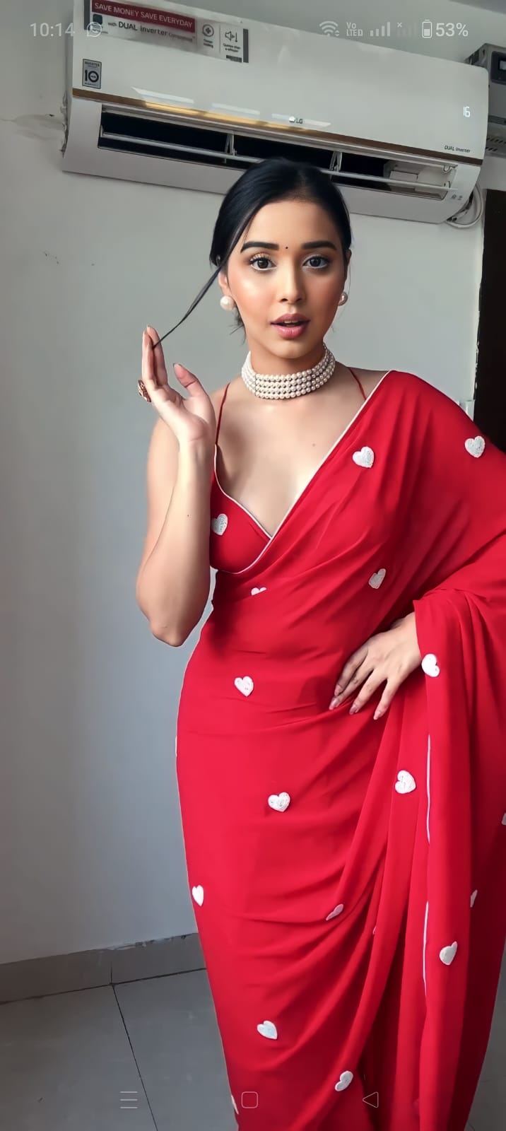 New One Minute Ready To Wear White Heart Embroideried Pure Soft Georgette Silk Red Saree