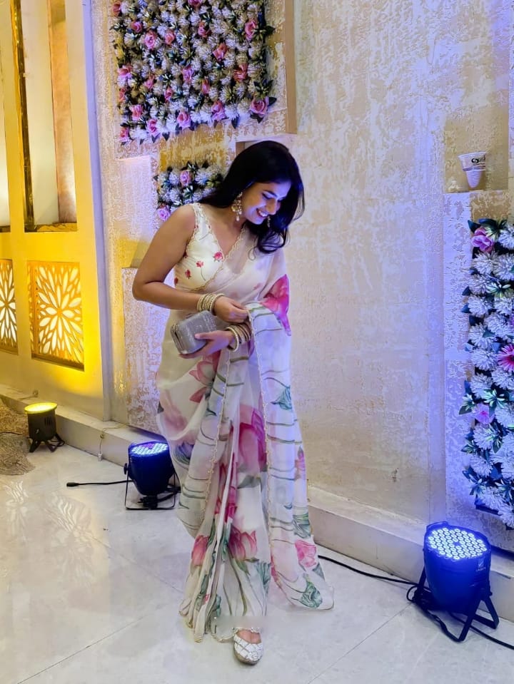 New One Minute Ready To Wear Soft Organza Silk White Saree with Beautiful Hand Worked Moti  And Val Work With Same Handworked Stiched Blouse