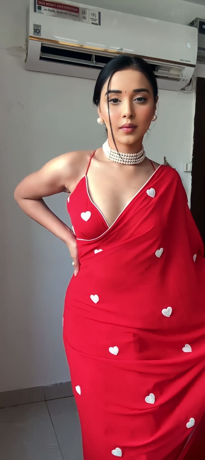 New One Minute Ready To Wear White Heart Embroideried Pure Soft Georgette Silk Red Saree