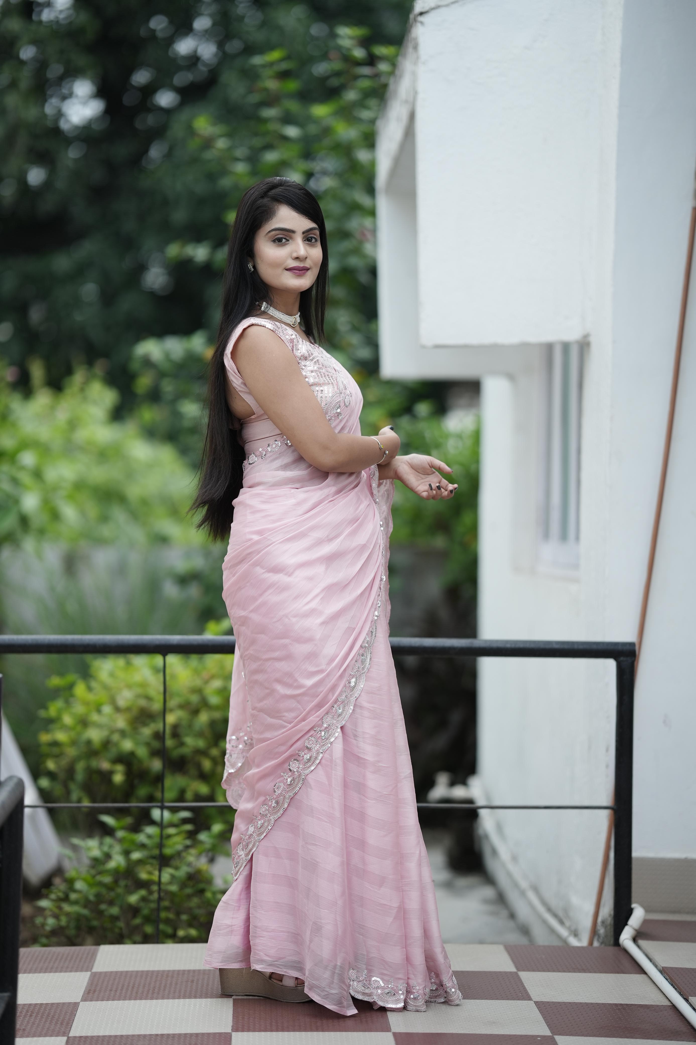 New exclusive designer Party Wear Soft chiffon with weaving zari line Sequance And Multi C Pallu Embroidery Worked Saree with Unstitch Blouse Piece