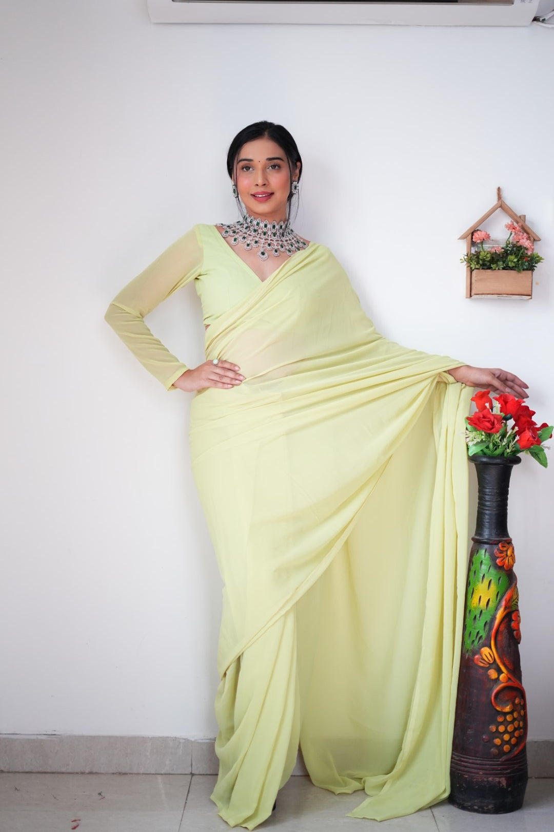 New One Minute Ready Wear Pastel Green Georgette Saree