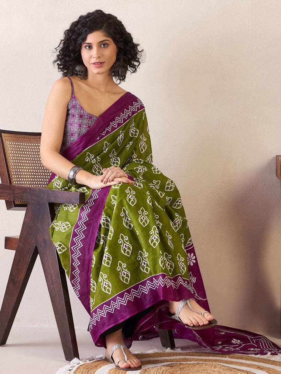 New One Minute Ready To Wear  Pure Soft Mul Cotton Silk Parrot Green Saree With  Pocket Along With Running Unstiched Blouse Piece