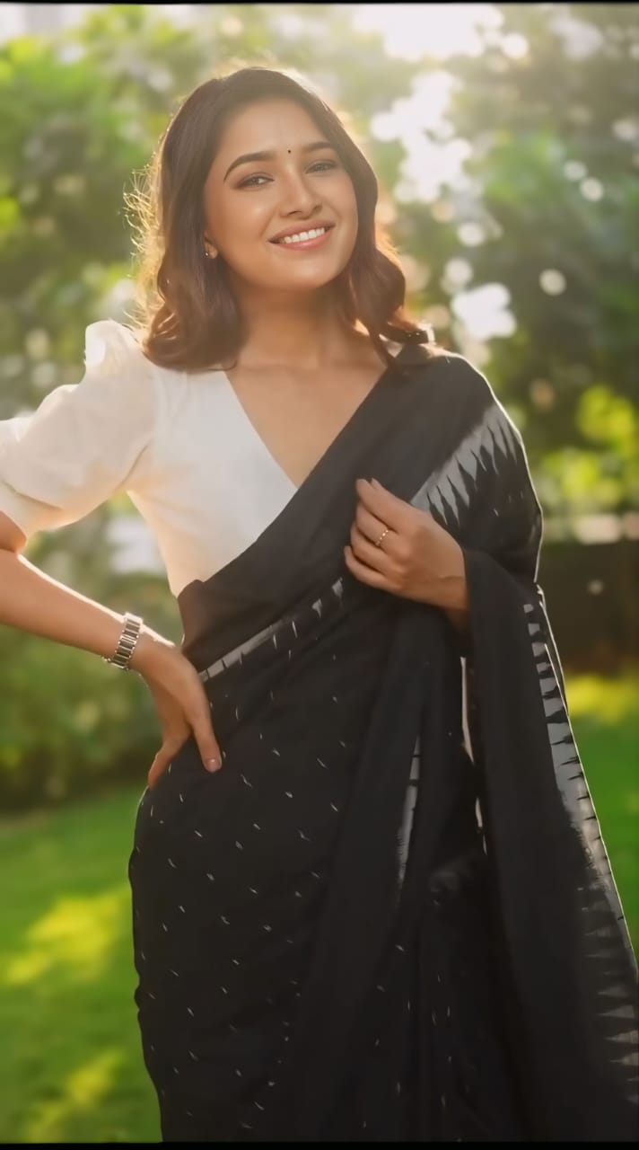New One Minute Ready To Wear  Pure Soft Linen Silk Digital Printed Black Saree With Same Model White Unstiched Blouse