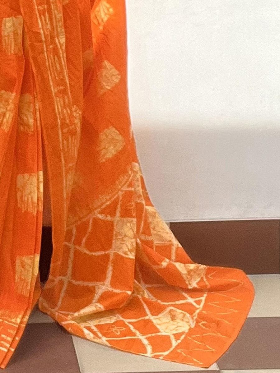 New One Minute Ready To Wear  Pure Soft Mul Cotton Silk Orange Saree With  Pocket Along With Running Unstiched Blouse Piece