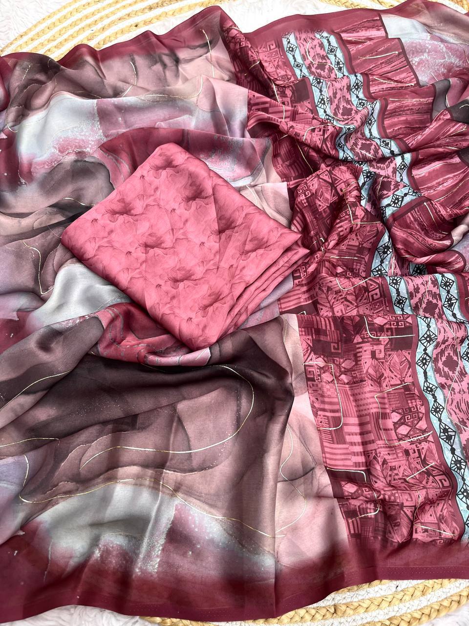 New Designer Bollywood Style Sattin Georgette Saree - Peach Pink