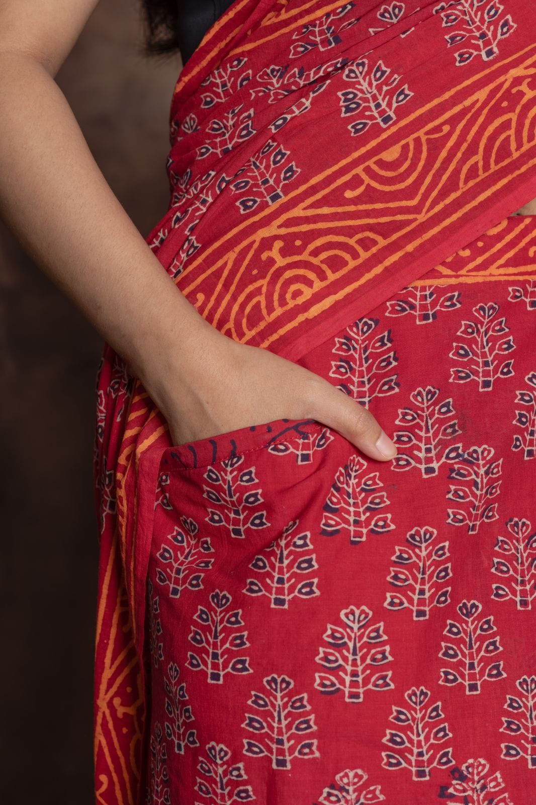 New One Minute Ready To Wear  Pure Soft Mul Cotton Silk Red Saree With  Pocket Along With Running Unstiched Blouse Piece
