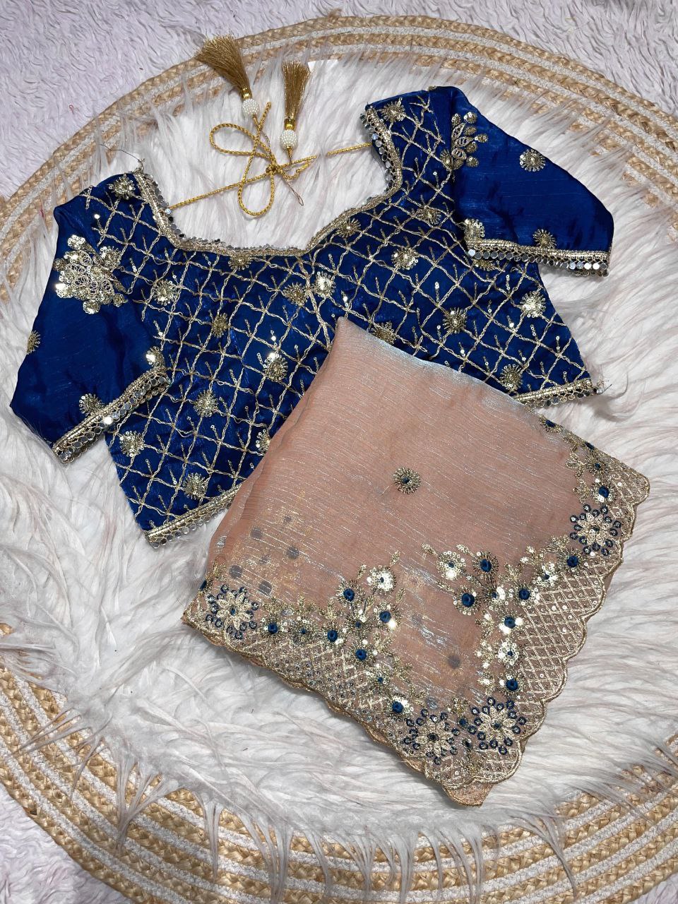 New Designer Fendy Chiffon Two Tone Saree - Cream