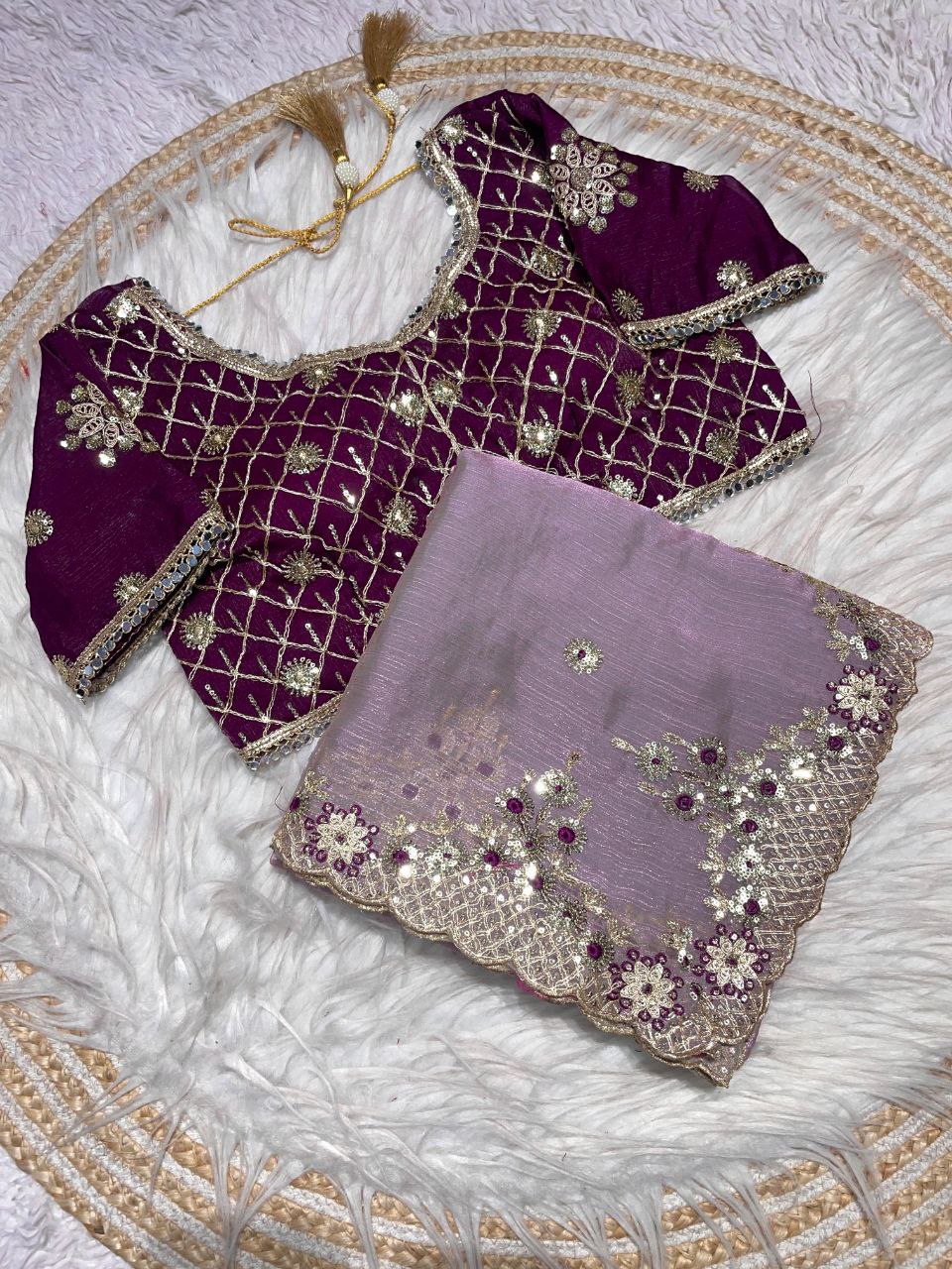 New Designer Fendy Chiffon Two Tone Saree - Pink