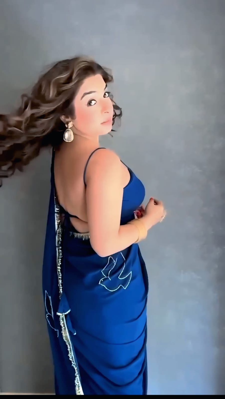 New One Minute Ready To Wear Pure And Soft Blue Georgette Silk Saree With Beautiful Dove Hand Work With Fully Stiched Blouse