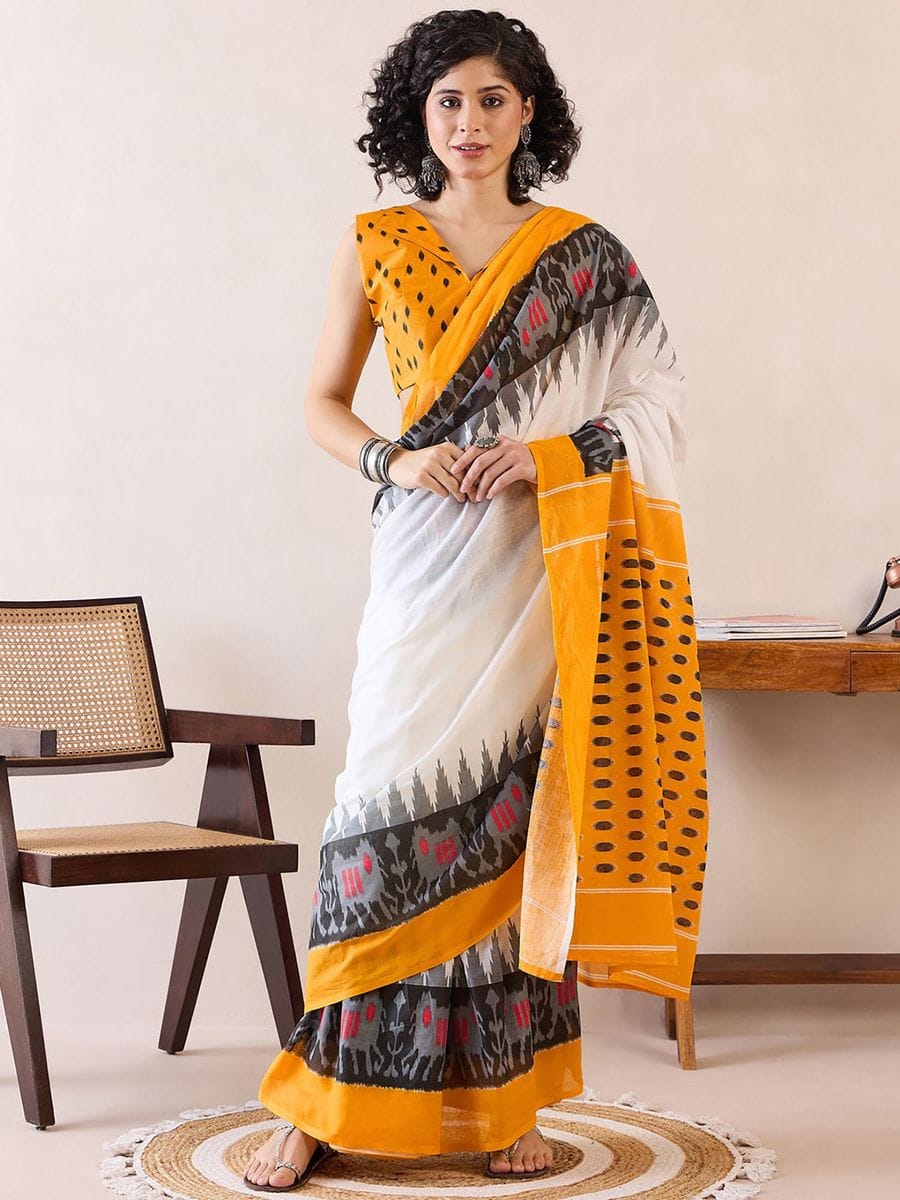 New One Minute Ready To Wear Beautiful Zig Zag Designed Pure Soft Mul Cotton Silk Saree With  Pocket Along With Same Model  Unstiched Blouse Piece