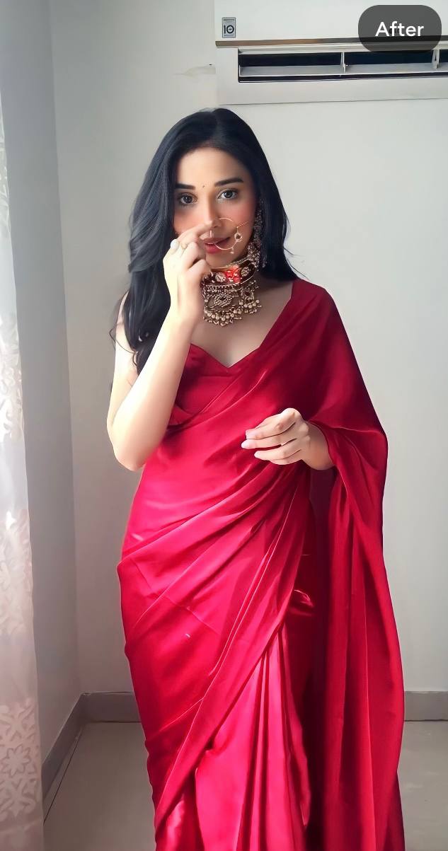 New One Minute Ready Wear Red Satin Saree
