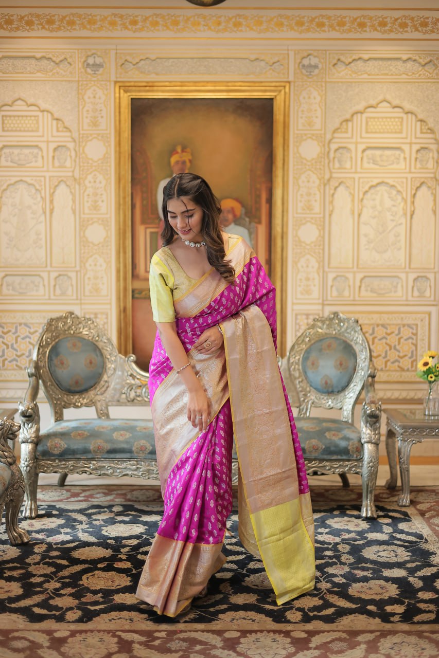 PREMIUM DESIGNER ZARI WEAVING KANJIVARAM SILK SAREE - PINK