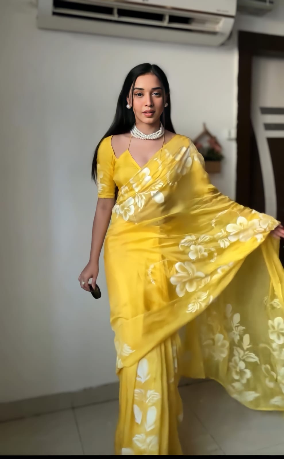 New One Minute Ready Wear Flower Printed Haldi Yellow Georgette Saree